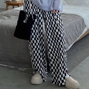Black and White Checkered Wide-Leg Pants
